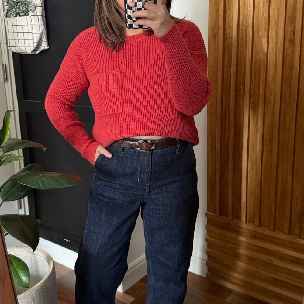 Madewell Thompson Pocket Pullover Sweater in Heather Lipstick. Size M